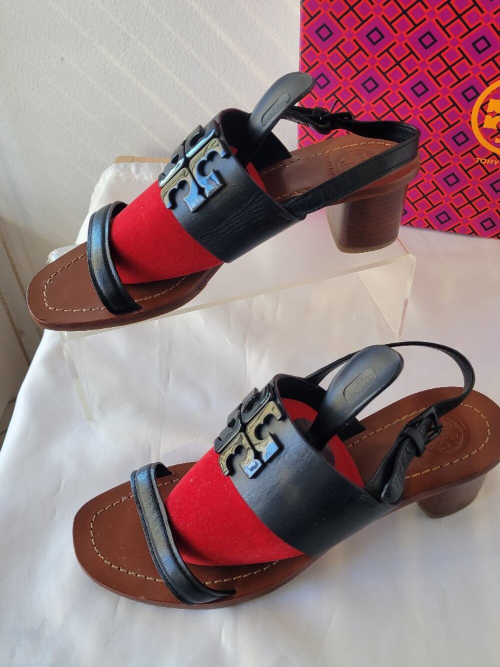 Tory Burch Lowell Women’s Slingback Black Leather Heeled Sandal (Size: 7M)
